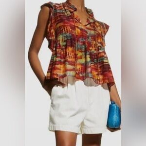 EUC Chufy Women's Red Ellis Abstract-Print Babydoll Top Size  Medium